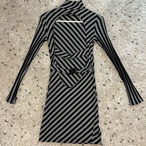 Guess backless Black and Gray Striped Long Sleeve Dress